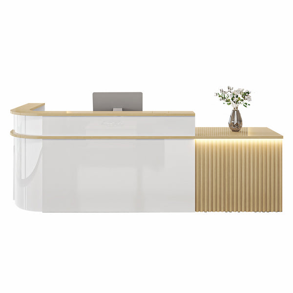 L-Shaped Curved Reception Desk – Multi-Purpose Counter for Salons, Cafes, and Offices