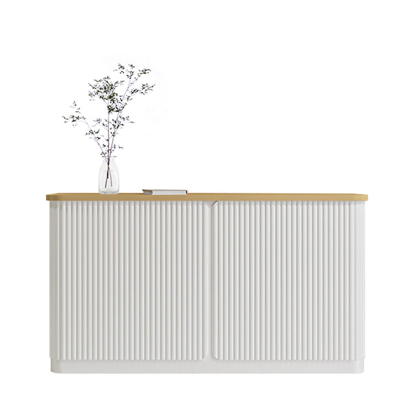 Modern Reception Desk – White Front Desk with Wood Grain Worktop for Boutiques and Small Stores