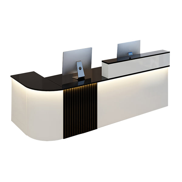 Modern L-Shaped Reception Desk with Ambient Lighting – White Counter for Shops, Offices & Hotels 120cm–400cm