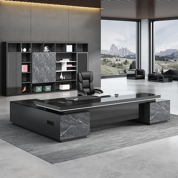 Modern Executive L-Shaped Desk – Black Office Furniture with Optional Storage and Chair