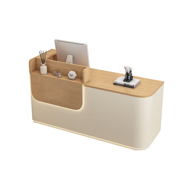 Natural Wood Reception Desk – Modern Front Counter for Boutique, Salon & Studio Fully Assembled Design