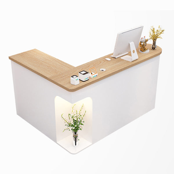 Creamy Style L-Shaped Corner Reception Desk – Modern Minimalist Salon Counter