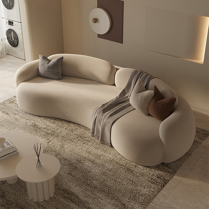 Curved Cream-Style Sofa Set – Soft Fabric Lounge with Coffee Table for Office, Boutique & Salon