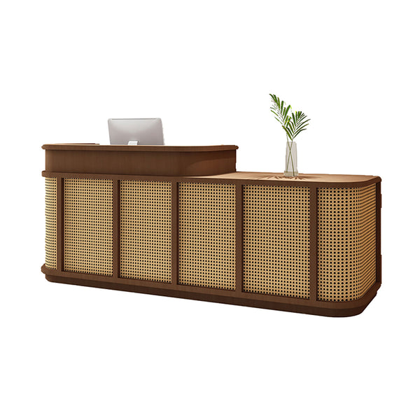 Vintage Rattan Reception Counter for Boutiques & Studios – Wooden Front Desk with Storage