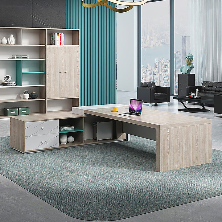 Modern Executive Office Desk · L-Shaped Design with Storage and Chair Options