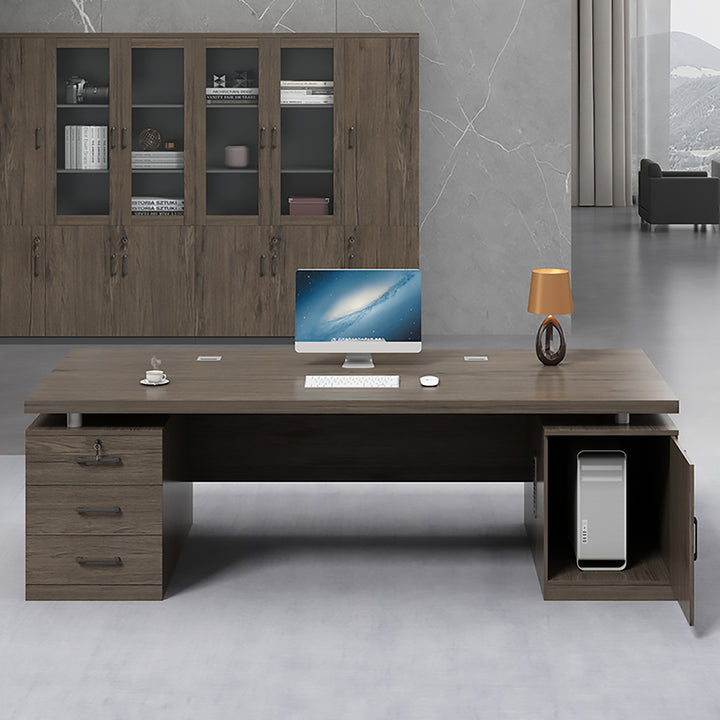 Modern Executive Office Desk Set – Compact Workstation with Double Cabinets & Chair