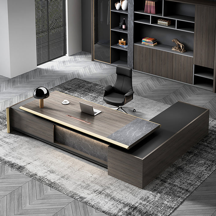 L-shaped boss desk brown