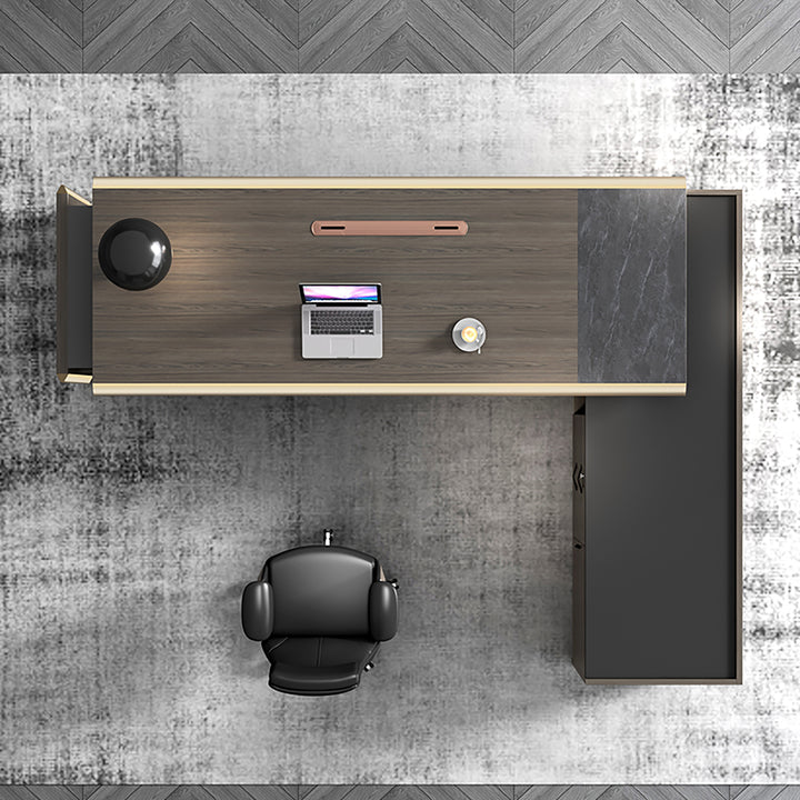 L-Shaped Executive Desk Brown Top view