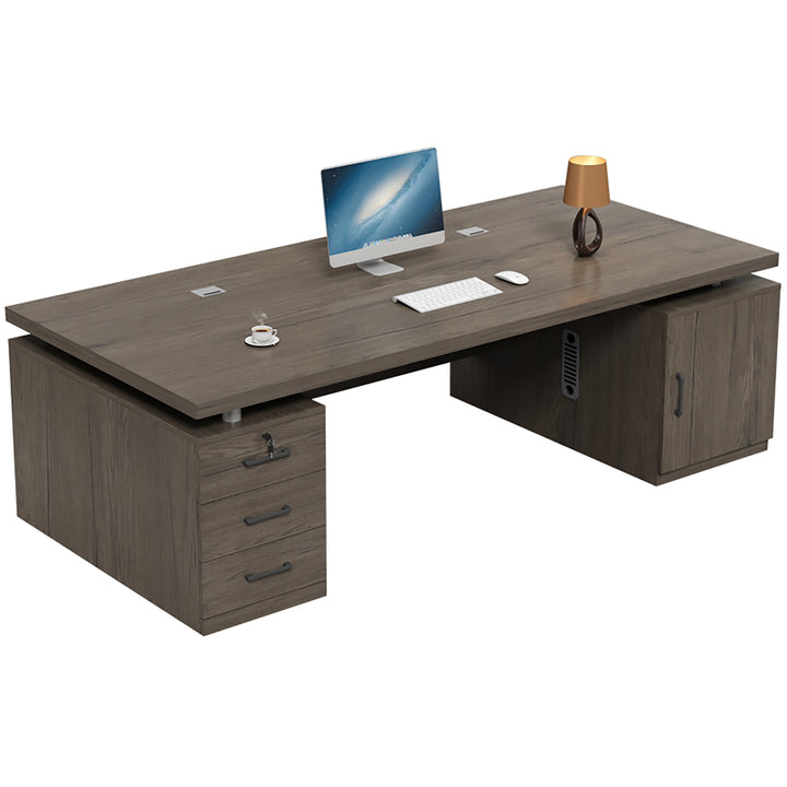Modern Executive Office Desk Set – Compact Workstation with Double Cabinets & Chair