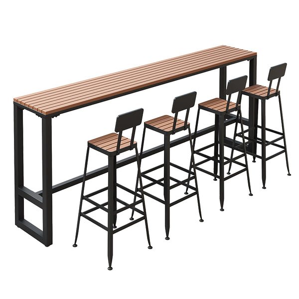 Outdoor Tall Narrow Slat Table with Bar Stool Set Weather-Resistant Timber High Table for Patio, Garden, Balcony