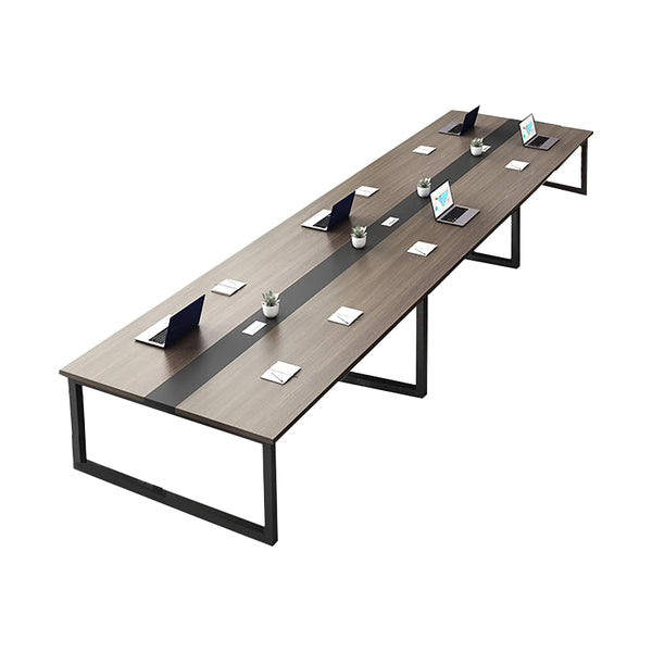 Modern Minimalist Conference Desk – Long Meeting Desk for Office & Reception – Simple Workbench with Chair Set with Cable Box