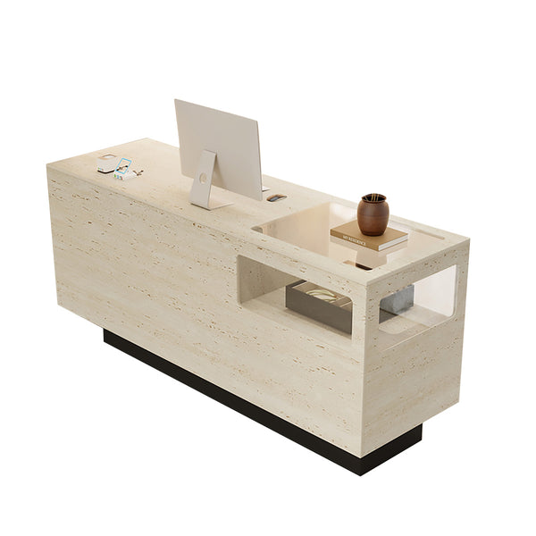 Modern Boutique Reception Counter with Tempered Glass Display – Compact Cashier Desk for Fashion Beauty Stores
