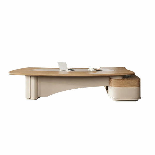 Modern Executive Office Desk – Curved Design with 5cm Thick Desktop & Painted Metal Legs