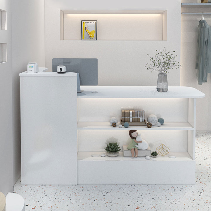 White reception desk checkout counter