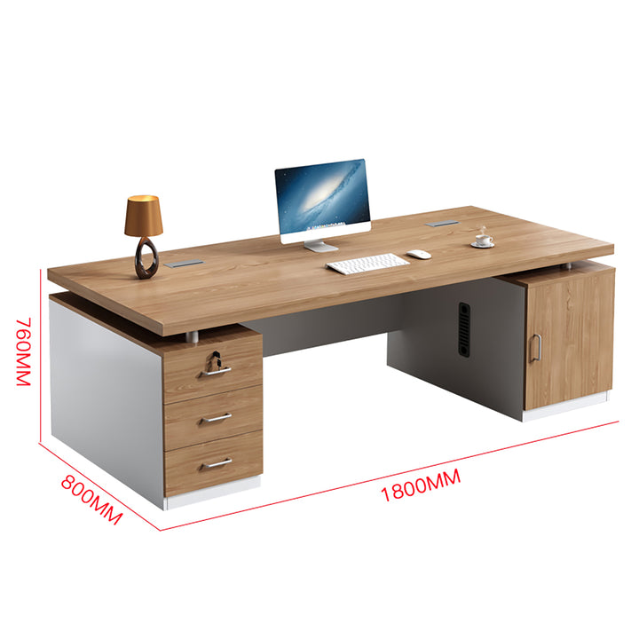 Modern Executive Office Desk Set – Compact Workstation with Double Cabinets & Chair