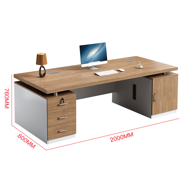 Modern Executive Office Desk Set – Compact Workstation with Double Cabinets & Chair