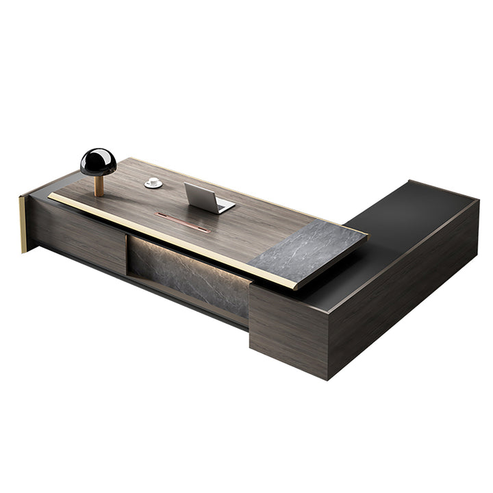 L-Shaped Executive Desk Brown side view