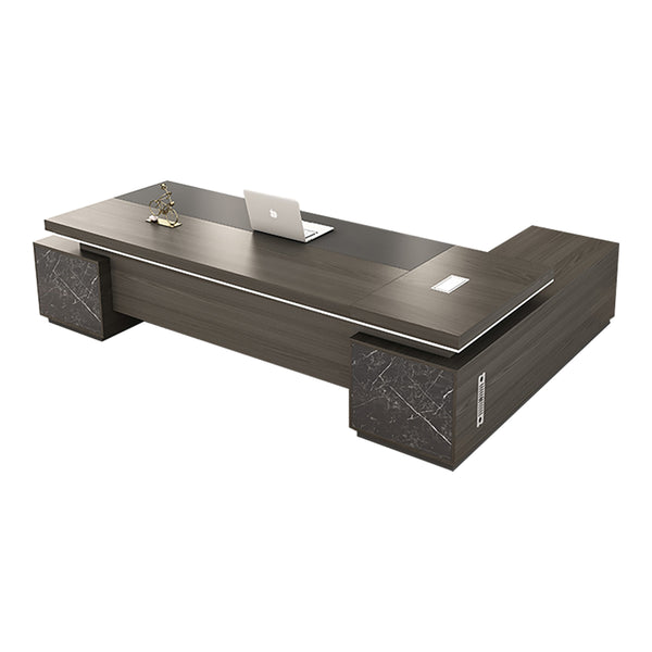 Plosia Executive L-Shaped Desk Set – Modern Manager Table with Side Cabinets and Chair Options