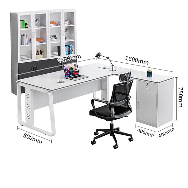Office Desk Compact Executive Desk Manager Office Desk and Chair Set Solid Wood Home Study Table Luxury White Finish