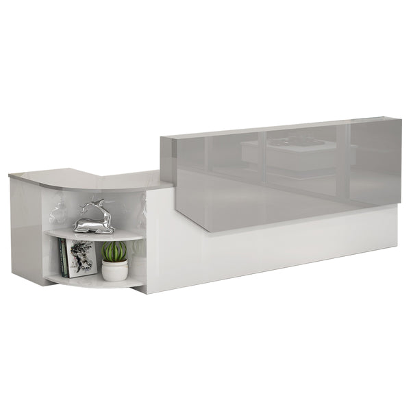 Plosia Stylish Modern Curved Reception Desk with Glossy Finish for Education and Training Centres